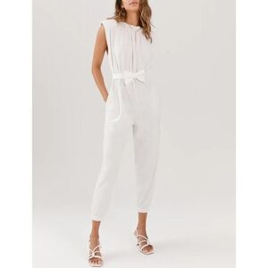 Something Navy White Sleeveless Jumpsuit with Belt